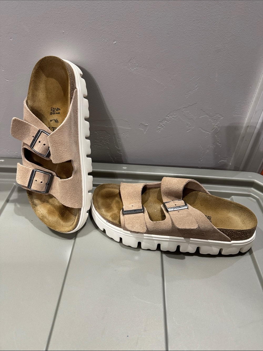 Birkenstock Beige Suede Double-Strap Platform Sandals